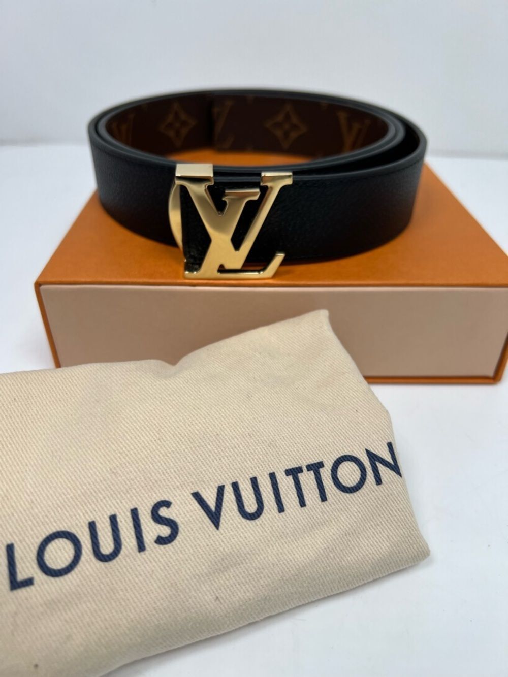 LOUIS VUITTON Monogram Belt LV Initial 30MM Reversible M0565 Brown Black
